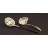 2 silver sugar spoons, 19th century, 1 x Dutch second amount, 1 x unmarked, 800, appr. 58 grams (