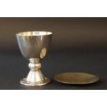 Dutch silver chalice, second amount, hammered, 1934, gilt interior, h. 17 cm. + Dutch silver paten,