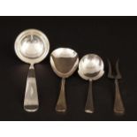 Dutch silver soup ladle, vegetable spoon, potatoe spoon and meat fork, second amount, appr. 496