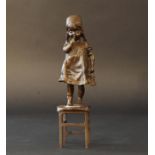 Bronze sculpture, Girl on chair, signed, h. 28,5 cm. 27.00 % buyer's premium on the hammer price,