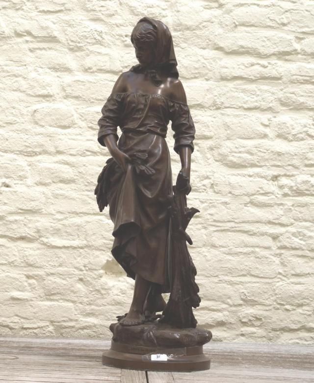 Eutrope Bouret (1833-1906), bronze sculpture, Retour des Champs, signed, h. 71 cm.