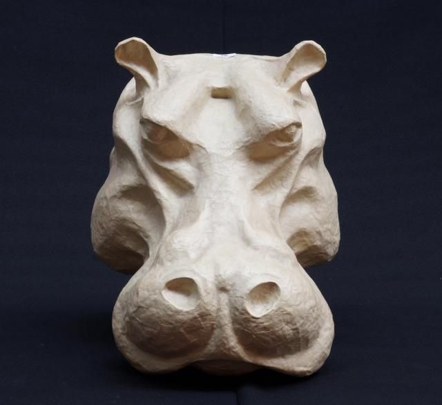 Papier-maché head of a hippo, h. 42 cm.