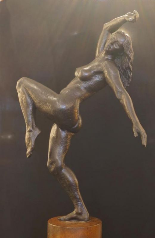 Irenée Duriez (1950), bronze sculpture on iron base, Dancing nude woman, signed, 1/8, h. 110 ( - Image 2 of 2