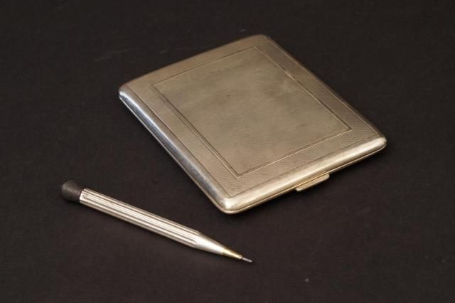 Silver cigarette holder, 835 and pencil holder, both unmarked (2x)