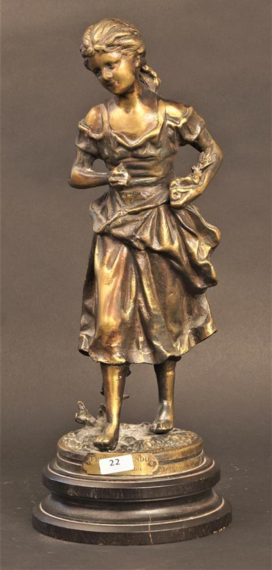 Bronze sculpture on wooden base, after E. Rancoulet, The forbidden fruit, h. 52 cm.