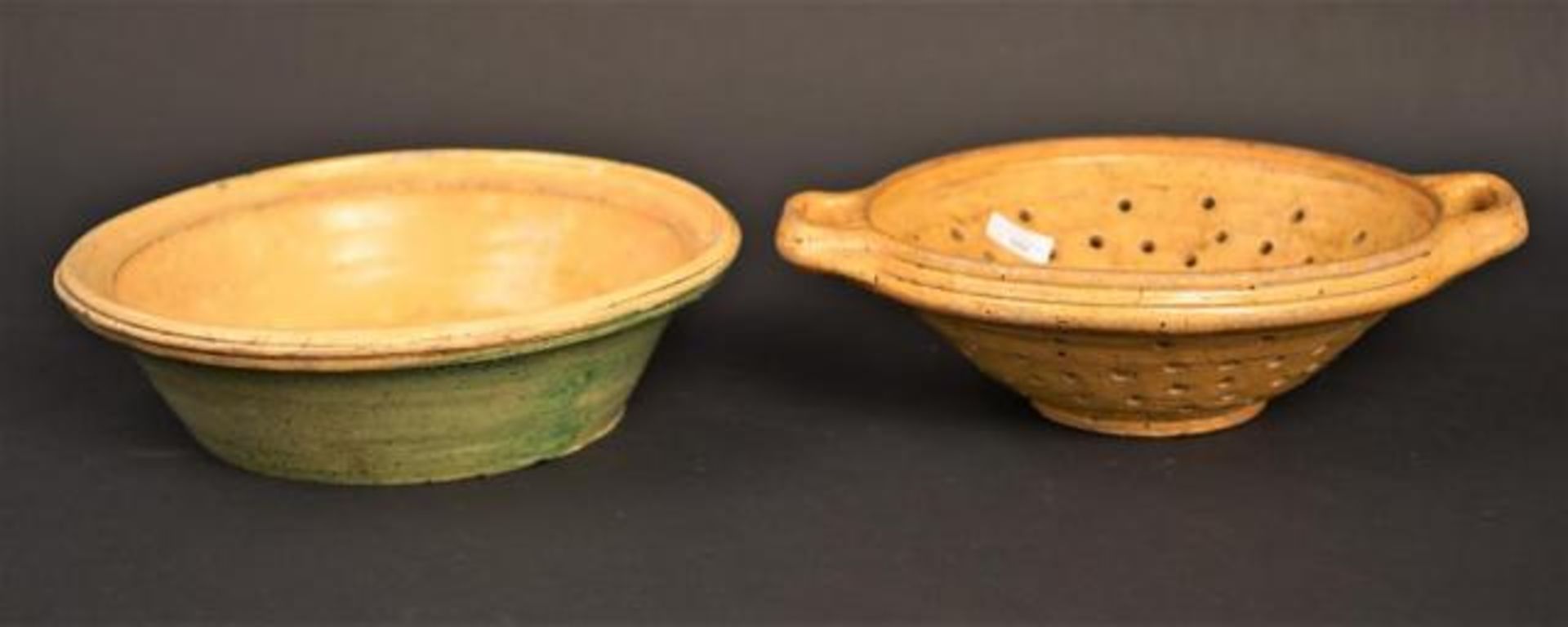 Earthenware strainer and dish, 18th century (2x)