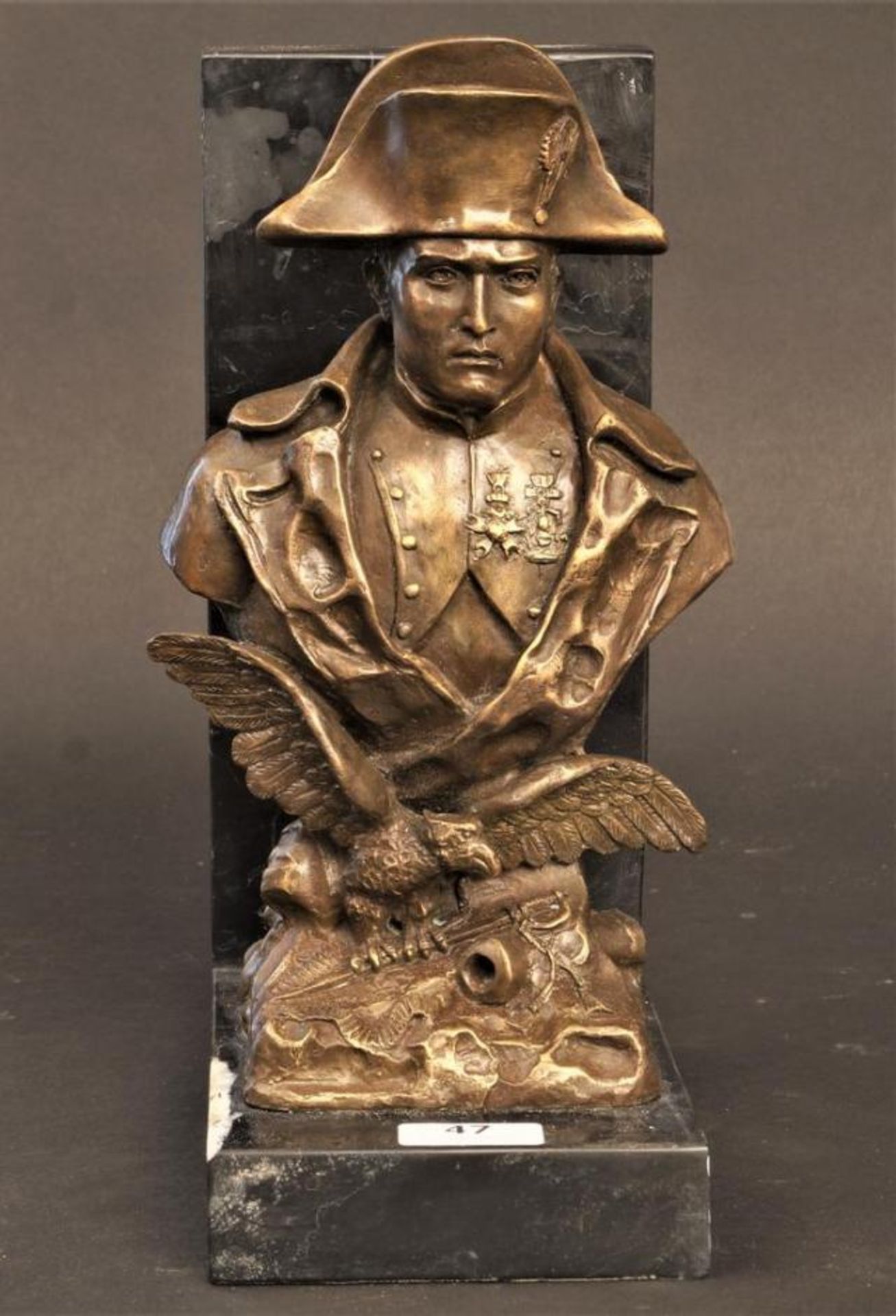 Bronze sculpture on marble base, Napoleon as book support, h. 25 cm.