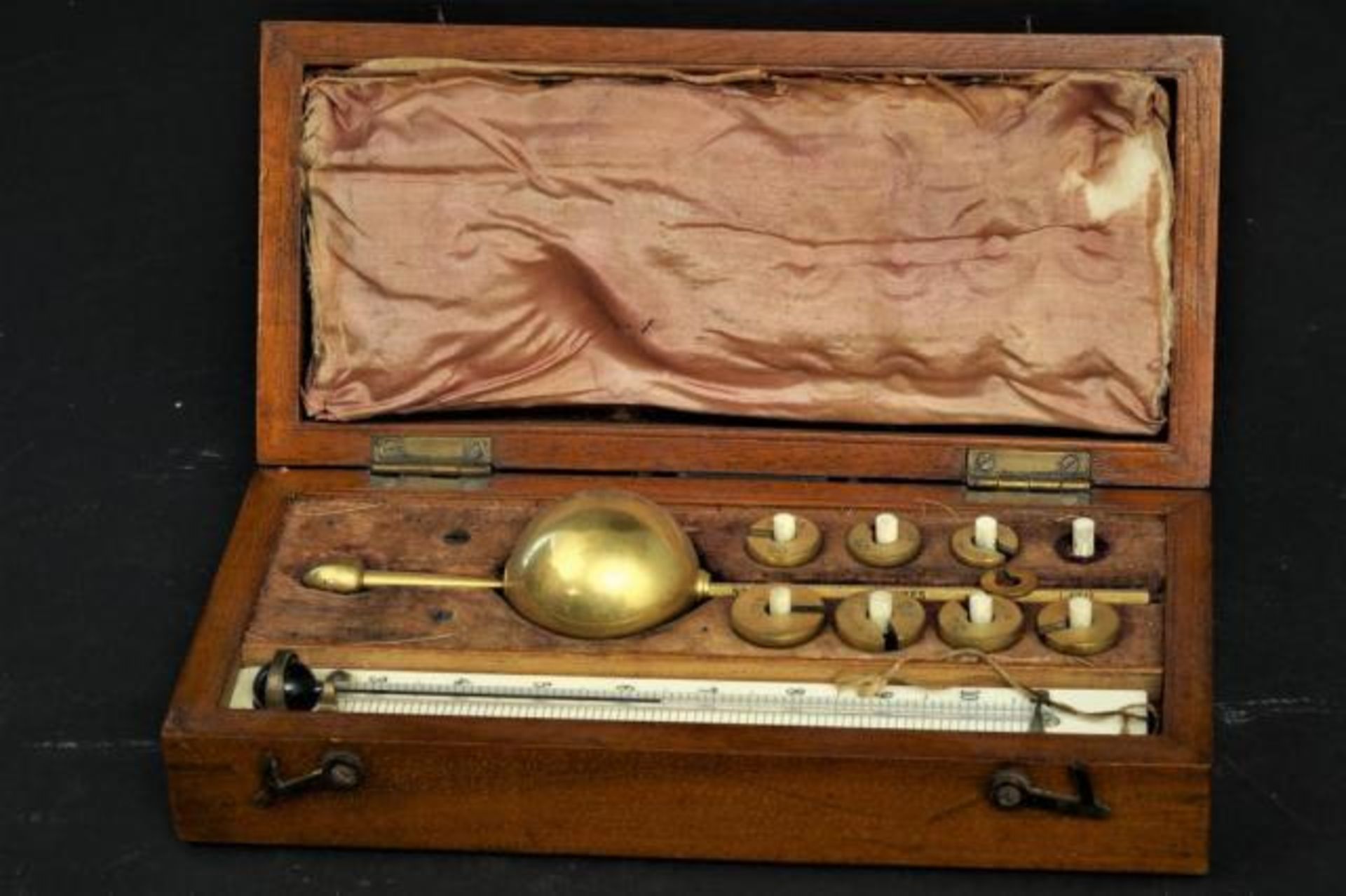 English Sikes hydrometre, 19th century, in mahogany box