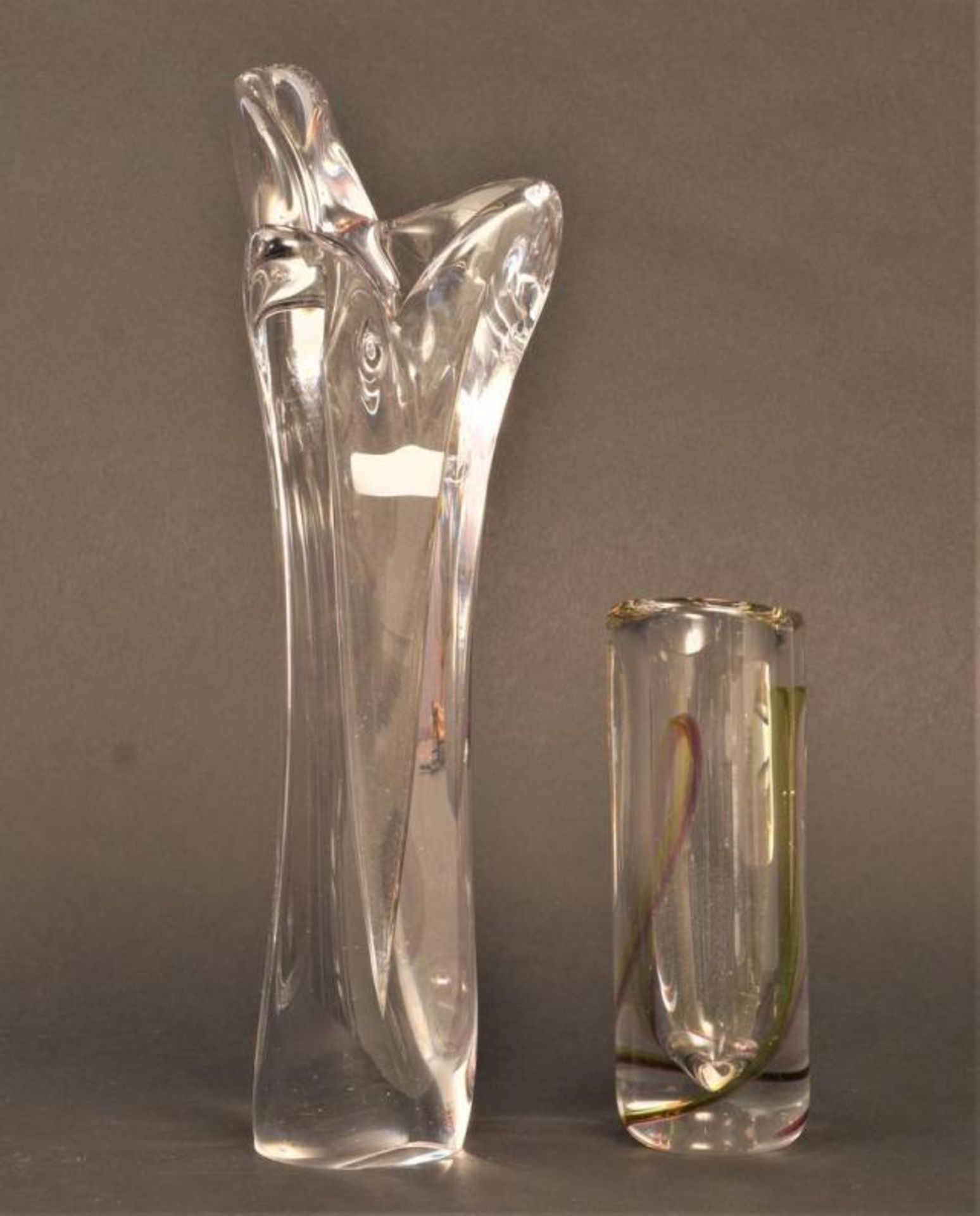 Max Verboeket, two glass vases, signed, h. 11 and 33 cm (2x)