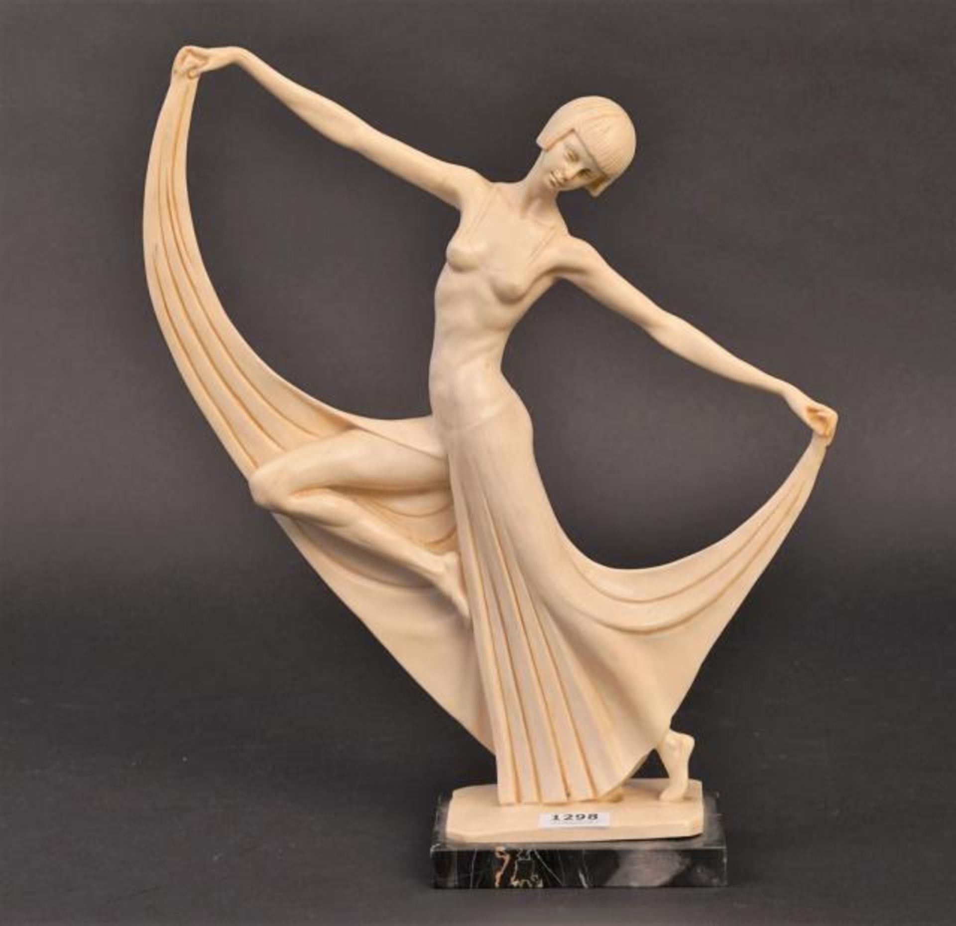 Sculpture on marble base, Dancing girl, restored, h. 37 cm.