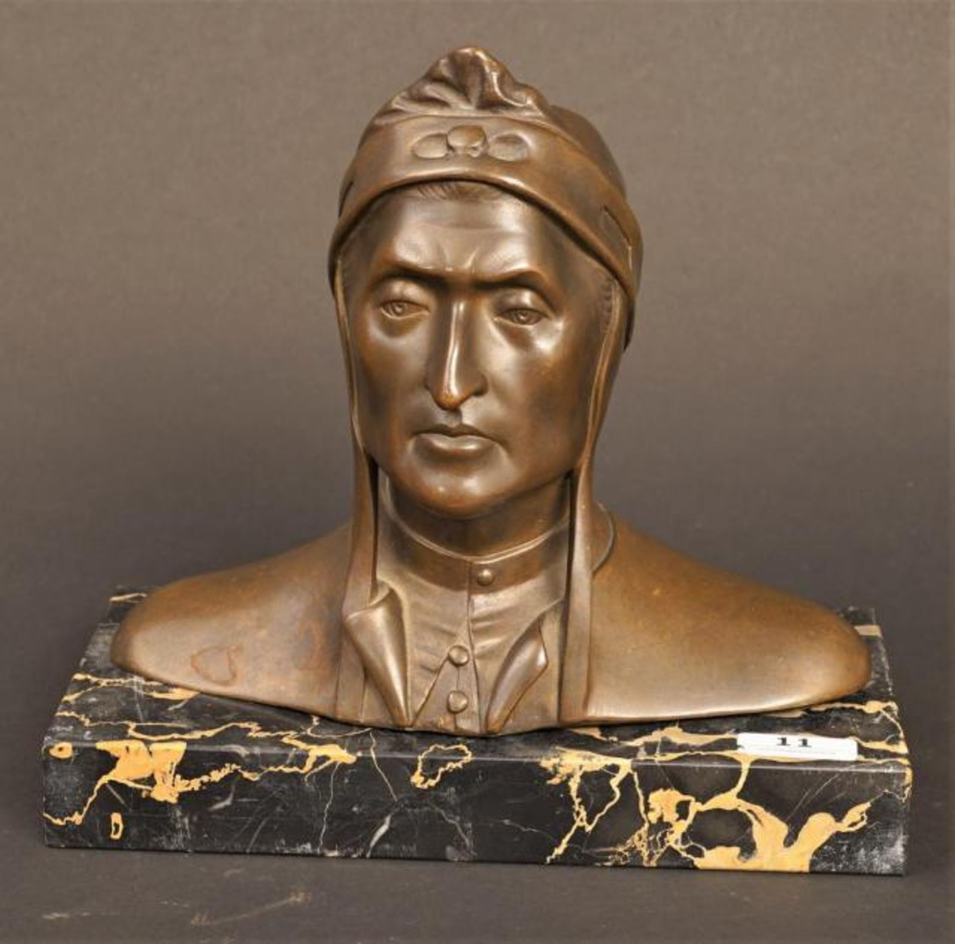 Bronze sculpture on marble base, Dante, h. 19 cm.