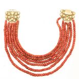 A 19th Century Six Strand Red Coral Necklace on 14KG