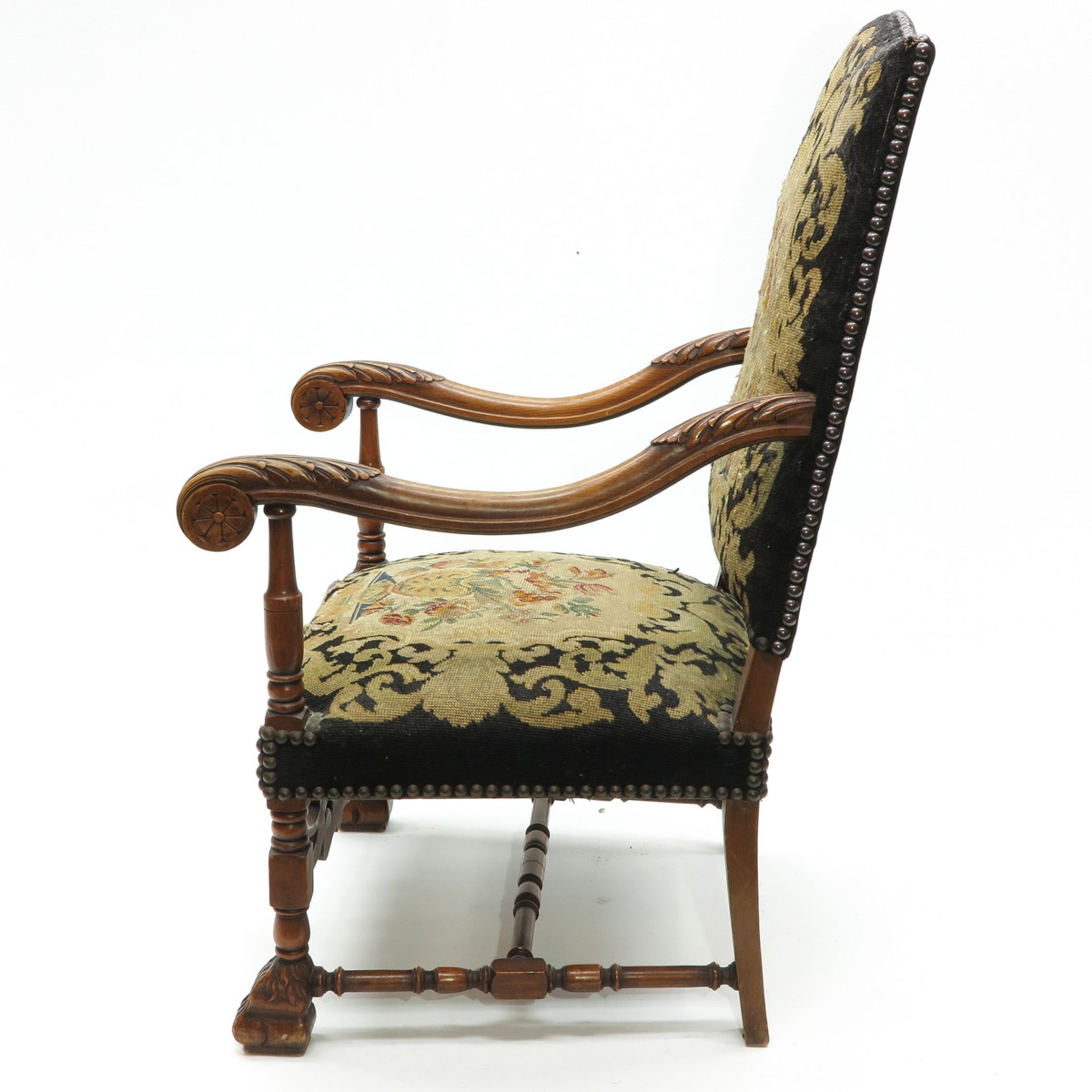 A 19th Century Needlepoint Fauteuil High Back Armchair - Bild 4 aus 6