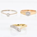 Three 14KG Ladies Solitaire Diamond Rings