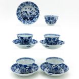 Five Blue and White Decor Cups and Saucers