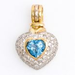 An 18KG Blue Topaz and Diamond Heart Shaped Pendant