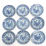 A Series of Nine Blue and White Plates