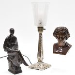 Two Bronze Sculpture and One Art Deco Lamp