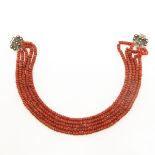 A 19th Century Five Strand Red Coral Necklace