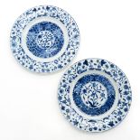 A Pair of Blue and White Decor Plates