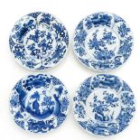 A Series of Four Blue and White Plates