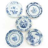 A Diverse Lot of Five Blue and White Plates