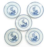 A Series of Five Blue and White Plates