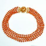 A 19th Century Five Strand Red Coral Necklace