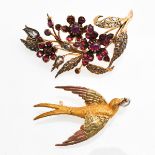 Two Gold Brooches Set with Diamonds and Rubies