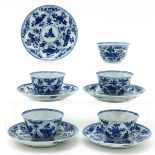 Five Blue and White Decor Cups and Saucers