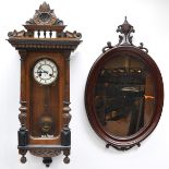 A 19th Century Hanging Wall Mirror and Regulator Clock
