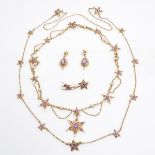 A Collection of 14KG Jewelry Set with Amethyst & Pearls