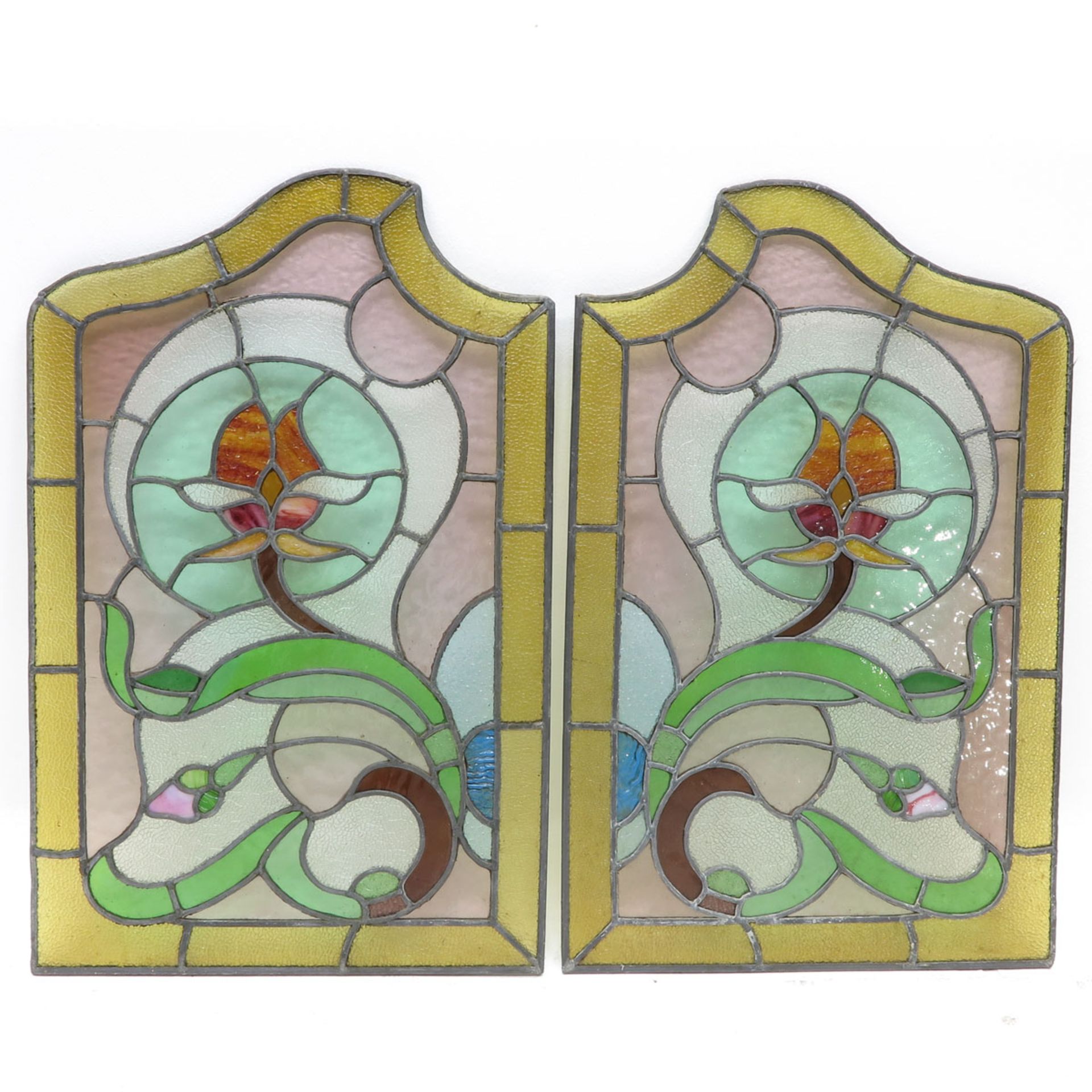 Collection of Fifteen Art Nouveau Stained Glass Panels - Bild 3 aus 9