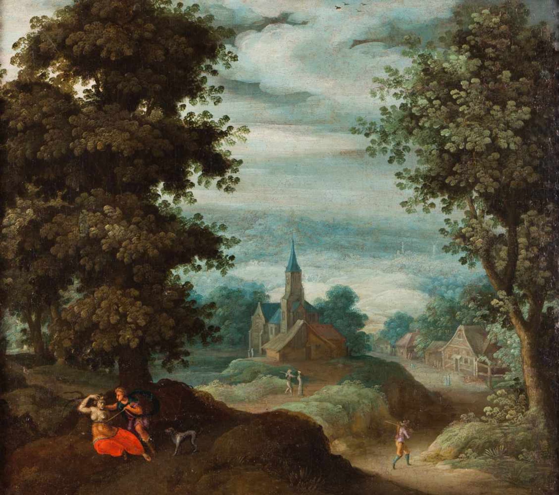 Flemish school of the late 16th, early 17th centuryLandscape with figuresOil on canvas45,5x50,5 cm