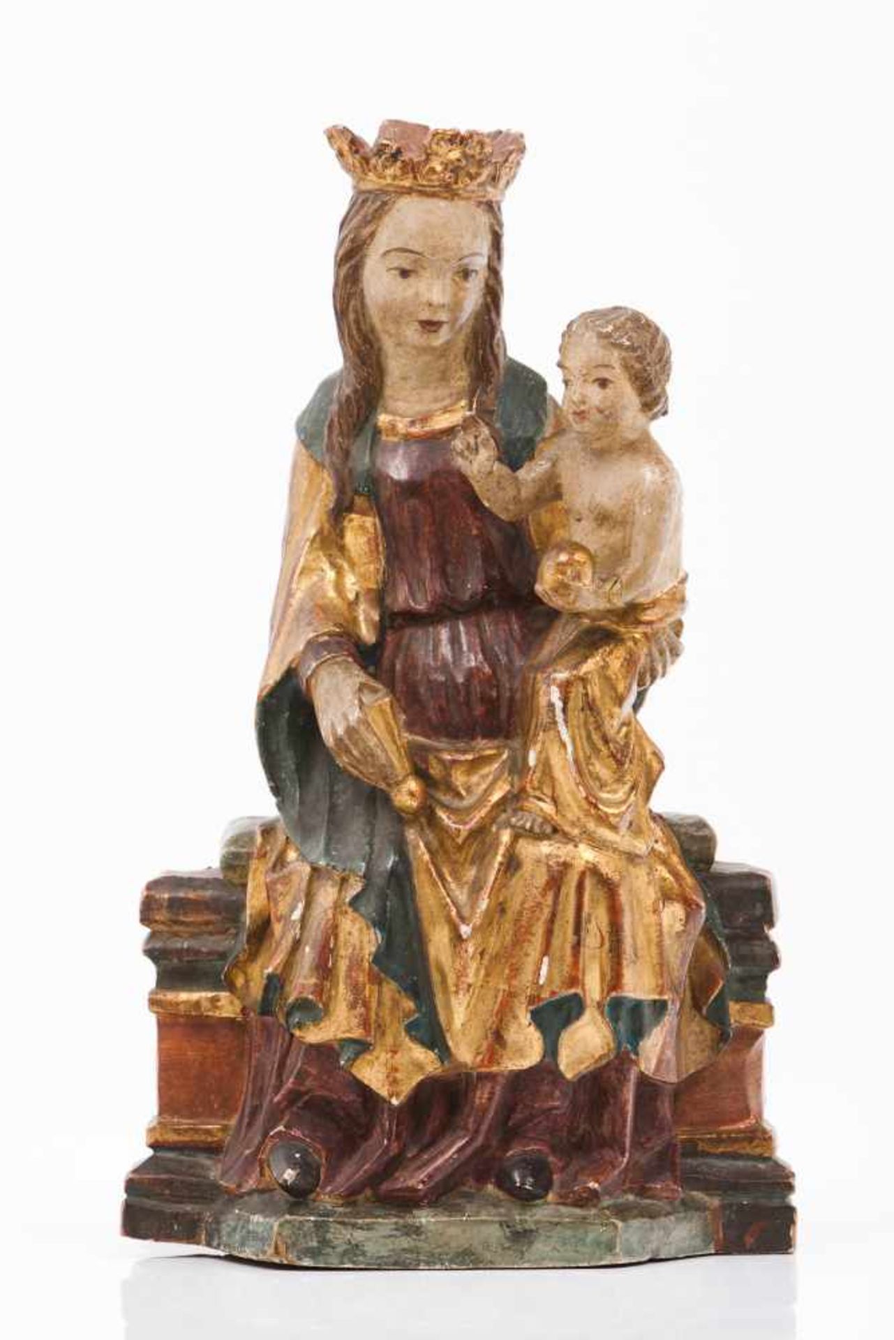 Our Lady with the childPolychrome and gilt wood sculptureEurope, 19th century(defects and