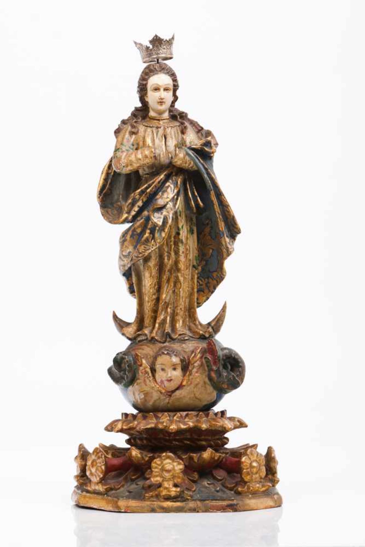 Our Lady of the ConceptionPolychrome and partly gilt wood Indo-Portuguese sculptureRichly