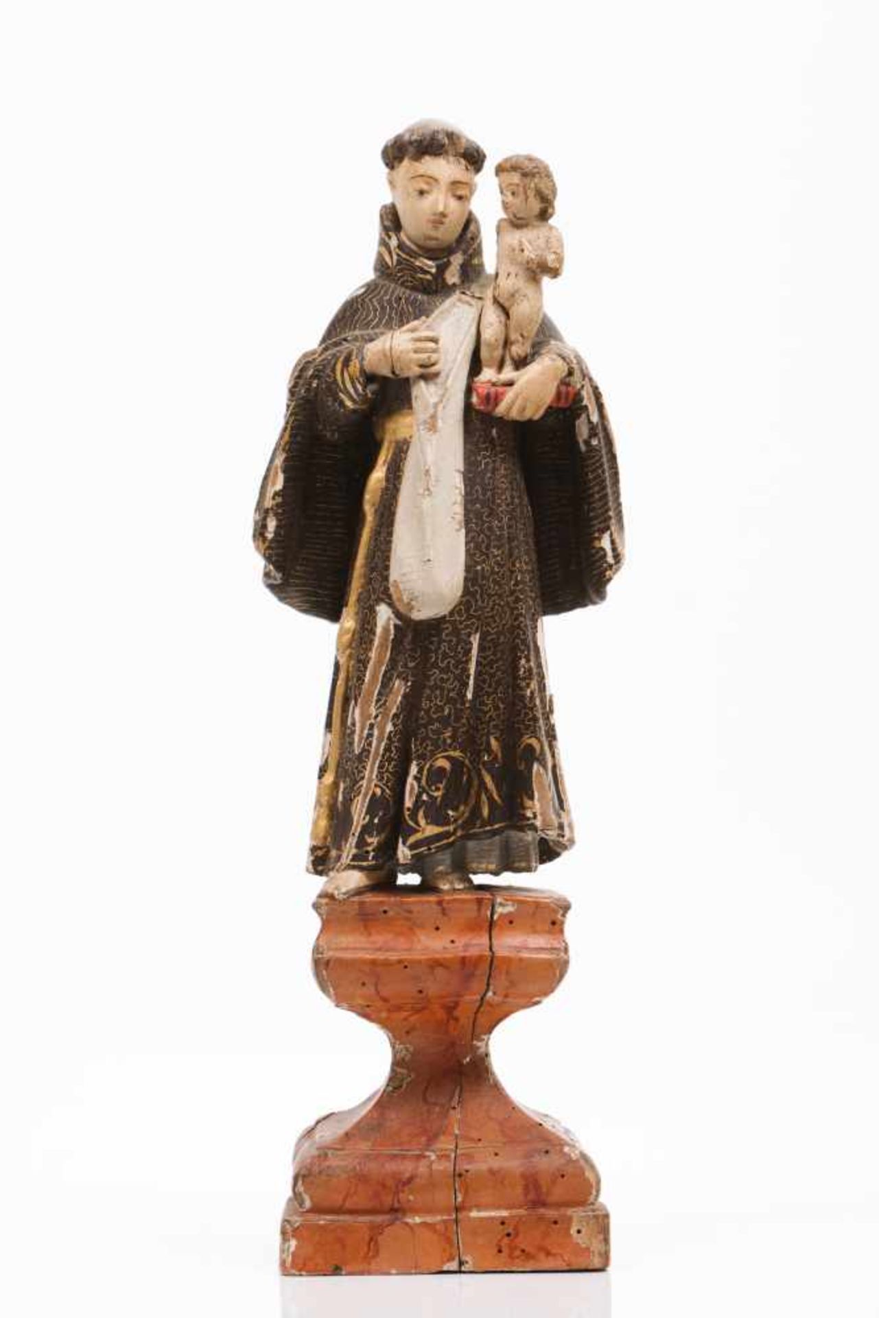 Saint Anthony with the ChildPolychrome and gilt wood sculpturePainted wood basePortugal, 18th