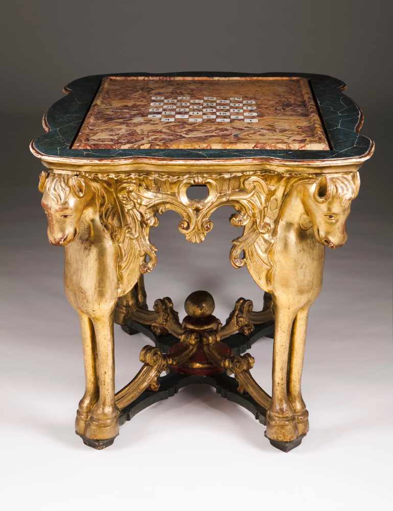 An unusual centre/card tableMarble top with inlaid gameboard numbered 1 to 32Marbled “scagiola” wood - Image 4 of 6