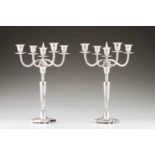 A pair of candelabraFive branch portuguese silver candelabraFluted foot, shaft, branches and