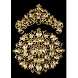 An important baroque bow brooch18th / 19th c. Portuguese gold. The crown shaped brooch with a