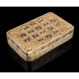 A snuff box750/000 goldDensely chiselled with foliage scrolls and enamelled in blue and