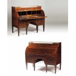 A Louis XVI style secrétaire à cylindreMahoganyMarble top with galleryDecorated with satinwood and