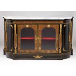 A Napoleon III low cupboardEbonized woodBoulle style yellow metal and tortoiseshell marquetryGilt