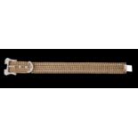 A "belt" bracelet18kt gold mesh; white gold buckle, holes and trim set with 82 brilliant cut
