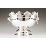 A large wine coolerSilver platedPlain body with 2 applied classical masks with suspended rings