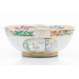 A large punch bowlChinese export porcelainPolychrome and gilt "Famille Rose" enamels