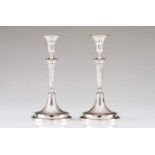 A pair of D. Maria candlestandsPortuguese silverBaluster shaped and fluted shaft with beaded friezes