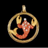 A "Scorpio" pendant18kt gold with hammered and chiselled decoration, carved coral and eight