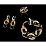 A bracelet, ring and earrings set800/000 yellow gold and black rodium bath with small set round
