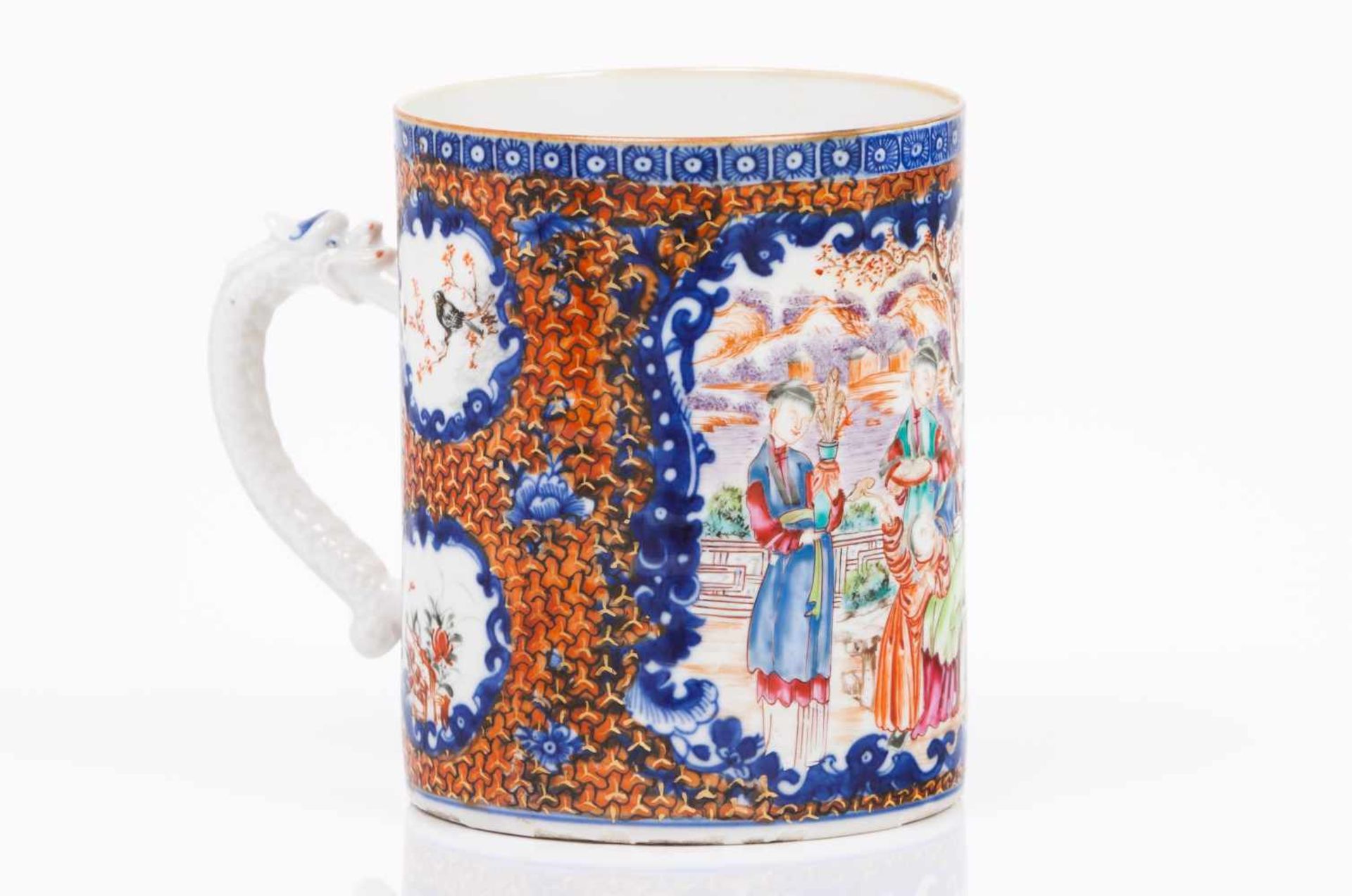 A mugChinese export porcelainPolychrome "Famille Rose" enamels decoration with oriental